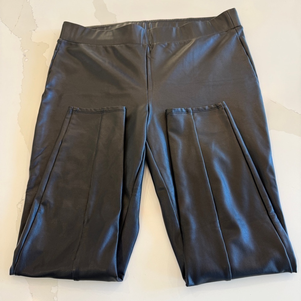 LOFT Women's Vegan Leather Leggings Black Size L Elastic Waist Casual Date Night - Picture 6 of 11